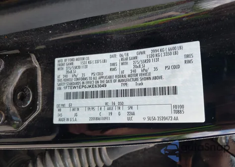 2018 Ford F-150 Xl z USA, uszkodzony, nr VIN 1FTEW1EP0JKE63049